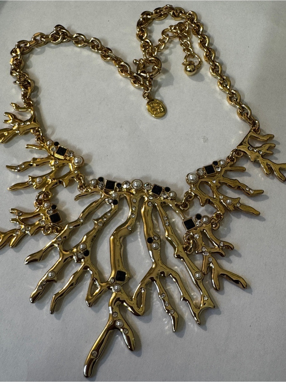 Tommy Bahama Gold Coral Branch Necklace with Black Stones and Pearls